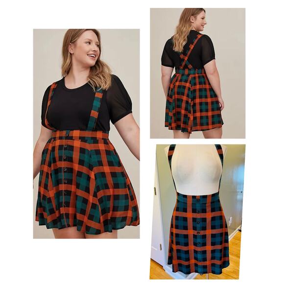 New Torrid 2 (2X) Orange Plaid Mini Challis Punk Goth Schoolgirl Skirtall Skirt - Picture 1 of 1